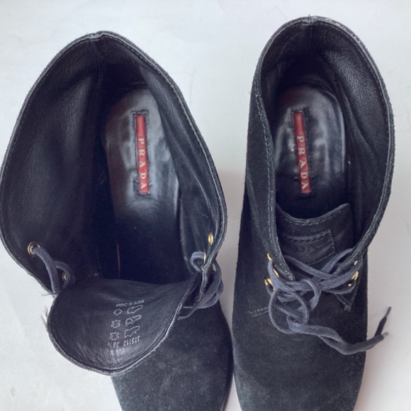 Prada Black Suede Chucker Ankle Boots, Platform Crepe Heel, Size 38.5 EU 7.5 US - Picture 7 of 10